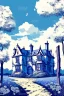 Placeholder: Disused, Victorian Manor House, Blue Sky, Over-Grown Fields, Vector Art