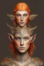 Placeholder: portrait painting of an elven young woman with short light orange hair and freckles and tree tattoos on his cheekbones light armor, full body, ultra realistic, concept art, intricate details, eerie, highly detailed, photorealistic, octane render, 8 k, unreal engine. art by artgerm and greg rutkowski and charlie bowater and magali villeneuve and alphonse mucha