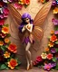 Placeholder: surreal blending 3d picture in Luxurious 3d outside fractals sharp colors,vibrant colorfull,standing pose sweet pose a Tinkerbell fairy wings queen hair purple, golden shiny adorned,in fractals 3d outside ,fractals colorfull fully of flowers and leaves wall background