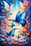 Placeholder: vibrant psychedelic oil painting image, airbrush, 64k, cartoon art image of background SAPPHIRE and WHITE BUTTERFLIES , futurism style