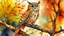 Placeholder: watercolor painting of an owl sitting on a branch