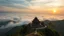 Placeholder: A quiet, ancient temple on a mountainside at sunrise, surrounded by clouds and overlooking a peaceful valley. Photographic quality and detail, award-winning image, beautiful composition.