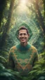 Placeholder: portrait of a happy blissed person woven into a sacred geometry knitted tapestry tower in the middle of lush magic jungle forest, bokeh like f/0.8, tilt-shift lens 8k, high detail, smooth render, down-light, unreal engine, prize winning