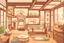 Placeholder: Cute cartoon luxurious house cross-section interior japanese