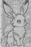 Placeholder: coloring book page of a magical eevee pokemon, monochrome, black and white, sharp, sketch drawing