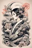 Placeholder: Create a captivating modern 2d Japanese tattoo design for print , using the elegant influences of japan art style, for print, dynamic elements from fashion and design, and bold Japanese art aesthetics, framing centered in the center, distanced from the edges of the paper perimeter, perfect anatomy, bauhaus, Divine Proportion,