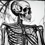 Placeholder: abstract acrylic paint of a skeleton, black and white, outline, ink art