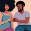 Placeholder: 30 years old slim handsome black man and 28 years old curvy lady with afro hairstyle eating and watching television in a beautiful sitting room, digital painting, digital illustration, extreme detail, digital art, 4k, ultra hd