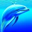 Placeholder: a realistic illustration of a Dolphin, detailed, using three colors blue. ocean background.