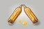 Placeholder: corndog with mustard, clean vector style, bold outline