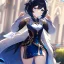 Placeholder: Clear focus,High resolution, Black short fluffy hair, and blue eyes, wearing a Genshin Impact inspired outfit, detailed clothes,must be wearing a short skirt