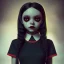 Placeholder: Jenna ortega as wednesday with wednesday addams dress,soft goth libstick, wednesday addams make up, overknee socks,fantasy art, dramatic lighting, highly detailed oil painting, volumetric lighting