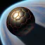 Placeholder: soccer ball Outerspace carbon, earth orbit, volcano and stars, black