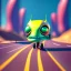 Placeholder: a cartoon alien driving a car down a road, a character portrait by Mike Winkelmann, featured on cgsociety, pop surrealism, rendered in cinema4d, daz3d, behance hd