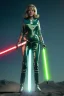 Placeholder: Ultra Realistic retro sci-fi portrait image from 1960, spaceship, sweet young Jane Fonda, tight latex suit, lightsaber fighting stance, soft color, highly detailed, unreal engine 5, ray tracing, RTX, lumen lighting, ultra detail, volumetric lighting, 3d, finely drawn, high definition, high resolution.