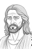 Placeholder: Jesus, realistic, each unique, full view, only draw lines, clean line art, –no sketch, white background, minimalistic black lines, minimal black color, coloring page, thin black line art, perfect shape, perfect clear lines,