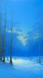 Placeholder: A sky blue winter forest with falling snowflakes painted by Birge Harrison