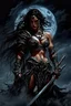 Placeholder: A dramatic digital painting portraying a warrior girl under the Moon, veins pulsing, claws of temptation visible, soul in turmoil. In the style of Luis Royo and Boris Vallejo and Giger, vivid colors, swirling brushstrokes, highly detailed, 8k resolution, surrealistic., juicy emotions, painting, gloomy fantasy, gloomy day, dark world, portrait, oil and graphite, wide strokes, a weaving frame around, by Ryohei Hase, Agnes Cecile, Raymond Swanland, Anne Bachelier