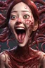 Placeholder: Woman with rare eyes,smiling meanwhile many worms streaming from his mouth, face distorted with pain, screaming, tears streaming, siting pose, fullbody, Junji Ito style, darkred tones,high detailed, 4k resolution, digital paiting, cute, art, no background 3d pixar disney the cinematic FKAA, TXAA, and RTX graphics technology employed for stunning detail.