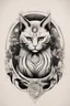 Placeholder: Create a captivating modern 2d ink tattoo design for print , prestigious Sacred Cat using the elegant influences of japan art style, for print, dynamic elements from fashion and design, and bold Japanese contemporary art aesthetics, framing centered in the center, distanced from the edges of the paper perimeter, perfect anatomy, bauhaus, Divine Proportion,