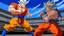 Placeholder: High quality medium shot of Senator Armstrong getting repeatedly punched by Goku, epic, buff, standing, rooftop, dust