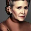 Placeholder: extrem realistic analog style photography of carrie fisher by Annie Leibovitz, soft ethereal skin, symmetrical short hairstyle,studio lighting, sharp brown eyes, dark plain background