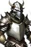 Placeholder: Dungeons and Dragons silver pale dragonborn wearing leather armor and battered helmet