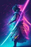 Placeholder: Mystical samurai emitting an aura with a long, neon sword emitting an aura