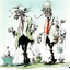 Placeholder: British numpties, style by Ralph Steadman, surreal