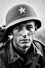 Placeholder: real Photo of an American soldier from the World War II, realistic, old photo, cracks, black and white