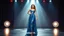 Placeholder: very beautiful 1 lady with makeup curvy hair pretty long skirt and bluose with nice jewel patterns high heels, full body standing gracefully in modern stage,dynamic lights