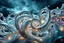 Placeholder: Dynamic complex hypnotic fractal 3D structures horizontal Symmetry twisting and morphing between organic and geometric forms , smooth translucent iridescent glass with inner glow and bubbles, varied transparent materials, stormy skies, intense dramatic