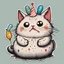 Placeholder: fat pouting fluffy cat celebrating birthday, fine color ink illustration, by Gary Baseman, colorful, adorable, interesting, maximal, make it as a sticker