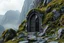 Placeholder: ancient gate in the mountain, 3d model, moss, rocks, dark fantasy