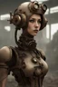 Placeholder: hyper realistic, steampunk, female robot, in a wasteland