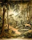 Placeholder: A tan dry prehistoric jungle designed in cave paintings painted by Alfred Sisley