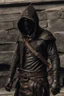Placeholder: hooded man wearing studded leather armor