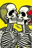 Placeholder: Funny Retro skeleton kiss woman valentine comic poster, in the style of Roy Lichtenstein