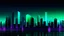 Placeholder: Digital and poly illustration of a minimalist and digital city with a dark background and gradients with light blue, light green, and purple.