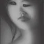 Placeholder: moody charcoal side profile portrait of an asian woman in her 30s, pencil portrait, side on profile, charcoal portrait, artistic black and white profile portrait, delicate, highly detailed, chiaroscuro, beautiful composition, delicate arrangement, aesthetic, soft lighting, tender