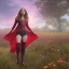 Placeholder: Feiticeira escarlate, Elizabeth Olsen, feiticeira, magia, rosto detalhado belo, bonita, cenário em um campo de flores, cinematográfico, dramático, por do sol, campo de flores, cores frias