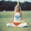 Placeholder: [colour photo] youthful Swedish Gunhild Larking doing yoga from the 1976 Summer Olympics in Melbourne, Australia, from archives of LIFE Magazine