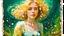 Placeholder: dark green background, abstract art complementary colours fine details , old torn worn paper, peeling, high grain, portrait of blonde woman , flowers in hair, acrylic, alcohol ink, fine drawing, A blonde woman in her 40s, with flowers woven into her loose, curly hair, sits in a whimsical, fairy-tale setting, surrounded by delicate swirling patterns reminiscent of the textures of old torn paper, in a vibrant, abstract style combining acrylic and alcohol ink techniques, with fine detailing that hi