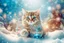 Placeholder: Double exposure, merged layers, Christmas fantasy, cat Christmas ornaments, gifts, double exposure, snowfall, heart, snowflakes, icy snowflakes, burlap, gems and sparkling glitter, sunshine