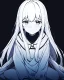 Placeholder: very distraught, sad, black and white, anime girl sitting with full black background