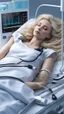 Placeholder: photorealistic hyperdetailed young woman with blonde hair lying asleep on a hospital bed with a heart monitor and tubes attached