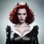 Placeholder: Christina Hendricks as evil queen in black leather gown, feminie, angry, stern look on her face, volouptous, busty, cleavage, emperious, mature unreal 5, octane render,cinema4d, dynamic lighting, dramatic lighting, 4k, redshift render, highly detailed, hyper realistic, in space