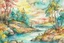 Placeholder: Watercolor painting landscape in style of Arthur Rackham, soft pastel colors Modifiers: Award winning photography 4K 3D colourful