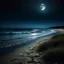 Placeholder: A tranquil beach at night, illuminated by a full moon and stars, with gentle waves lapping at the shore.