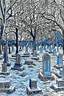 Placeholder: Linocut snowy cemetery in Savannah